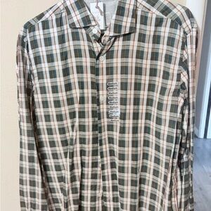 Eleventy Green and White Plaid Casual Shirt